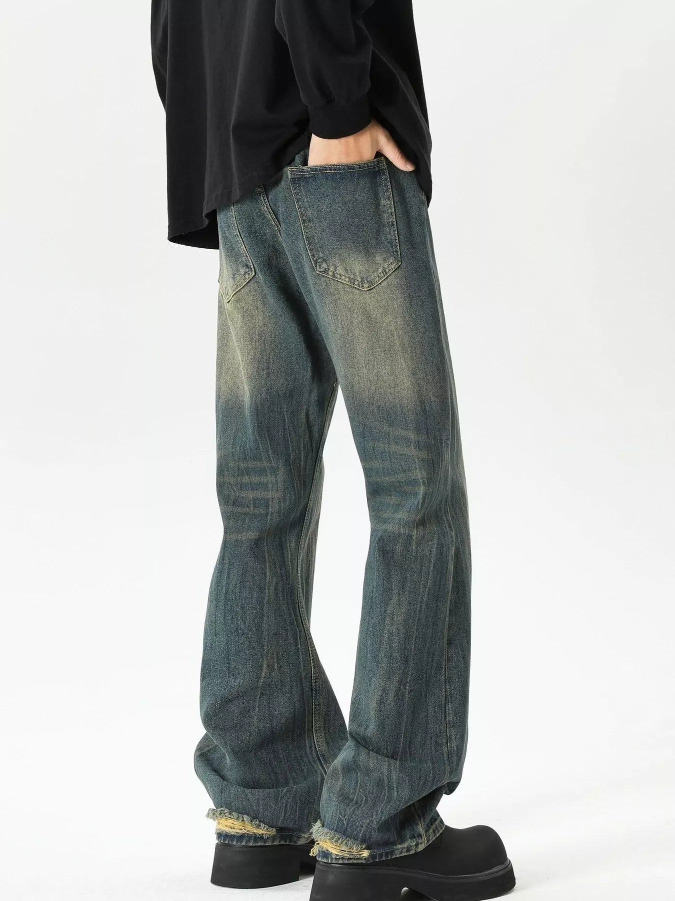 Men's Plus Size Vintage Wash Wide Leg Jeans