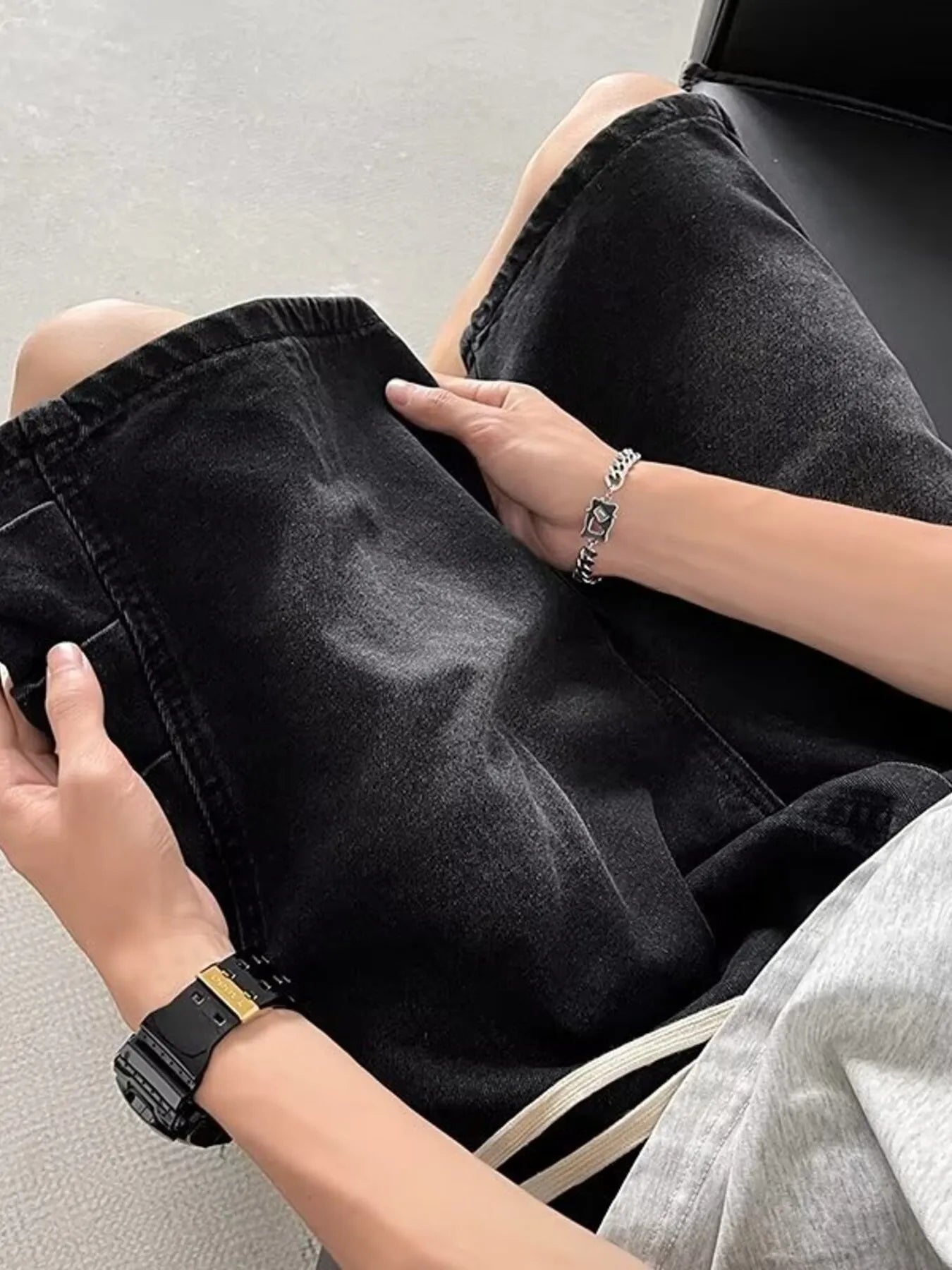 Men's Plus Size Wash Loose Fit Denim Shorts