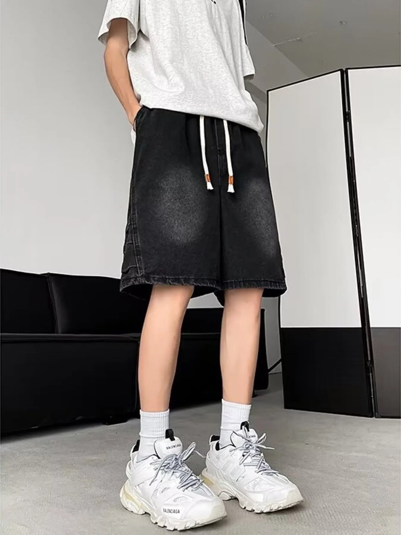 Men's Plus Size Wash Loose Fit Denim Shorts