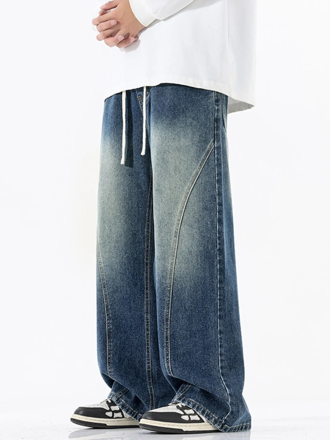 Men's Full Size Vintage Wash Wide Leg Jeans Plus Size