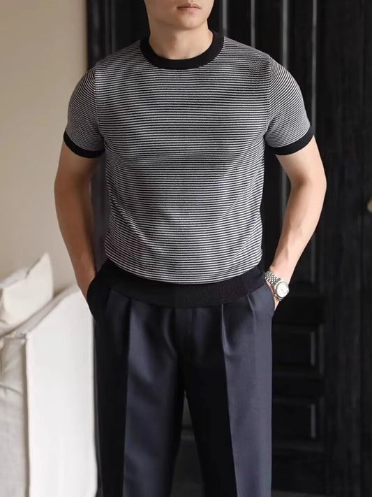 Men's Full Size Classic Striped Contrast Trim T-Shirt Plus Size