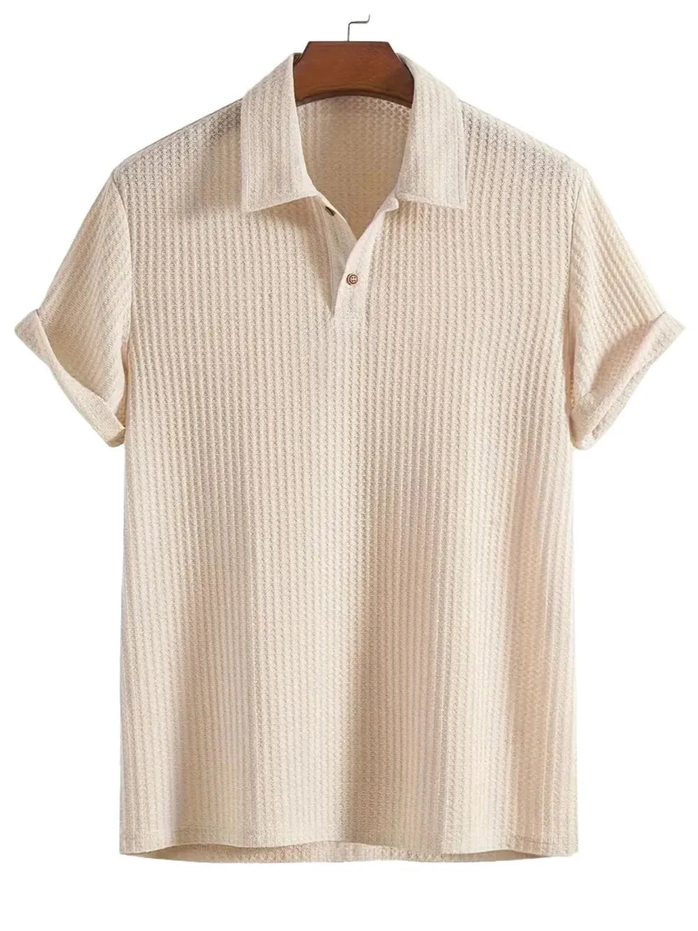 Men's Waffle-Knit Collared Neck Short Sleeve Polo