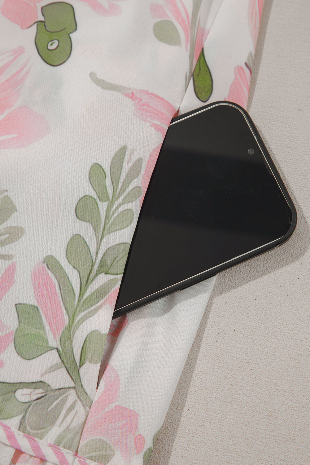 Sky Blue Floral Contrast Edge Ruffle Sleeve Tie Neck Mini Dress