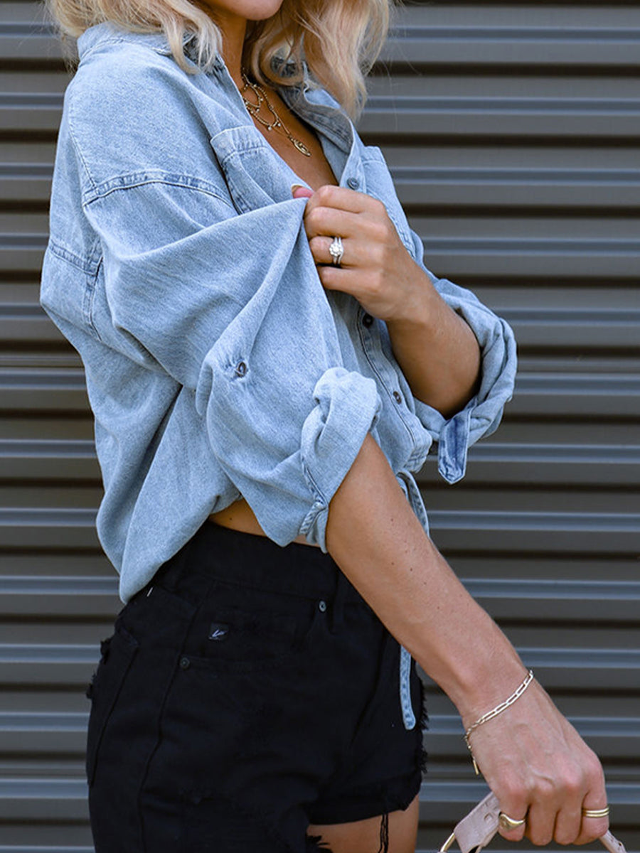 Button Down Drop Shoulder Denim Jacket