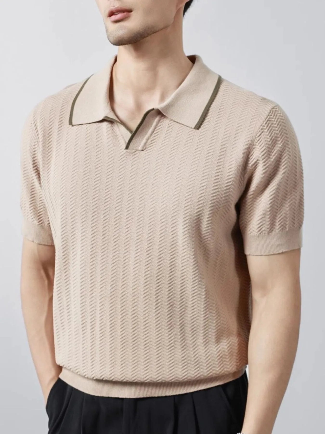 Men's Plus Size Textured Contrast Trim Short Sleeve Polo