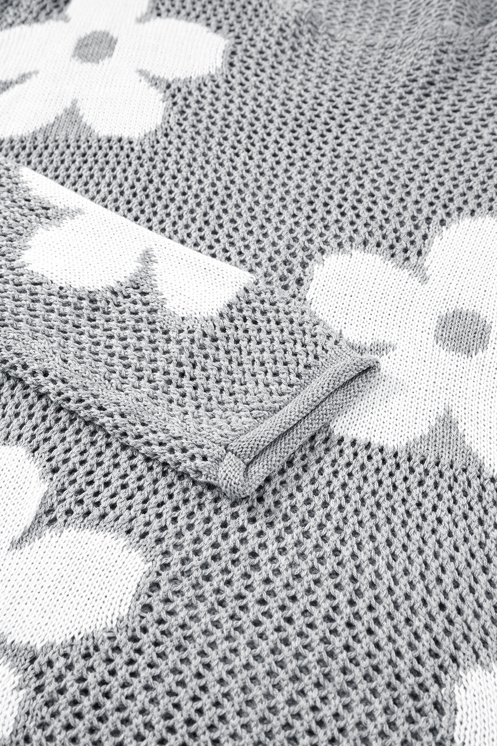  Sea Green 60s Flower Drop Shoulder Hollow Knit Top