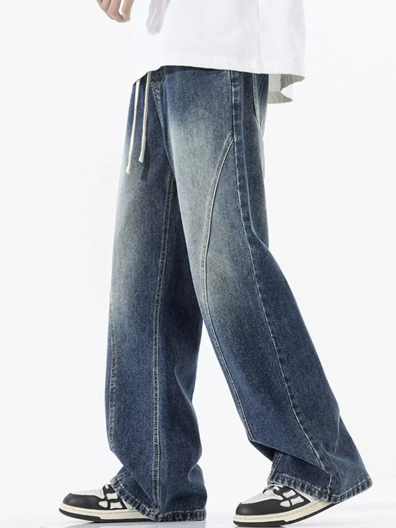 Men's Full Size Vintage Wash Wide Leg Jeans Plus Size