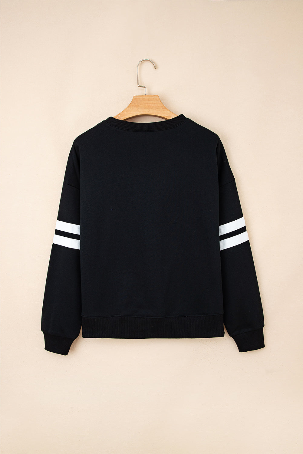  Black Preppy Striped Sleeve Loose Sweatshirt