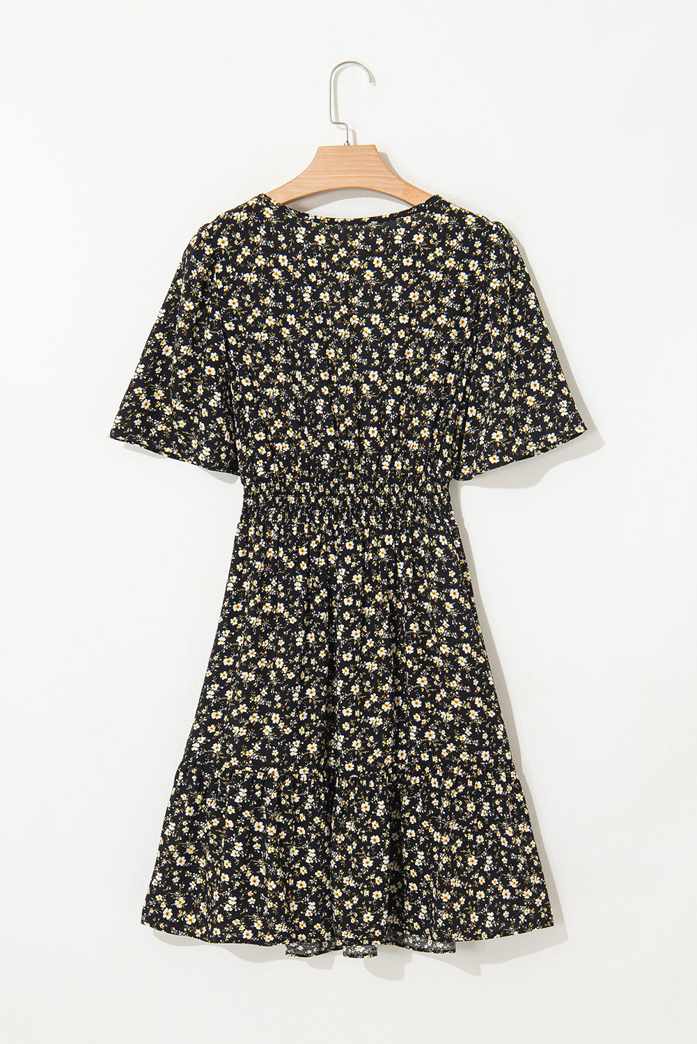 Red Floral Print Wrap V Neck Short Sleeve High Waistband Mini Dress