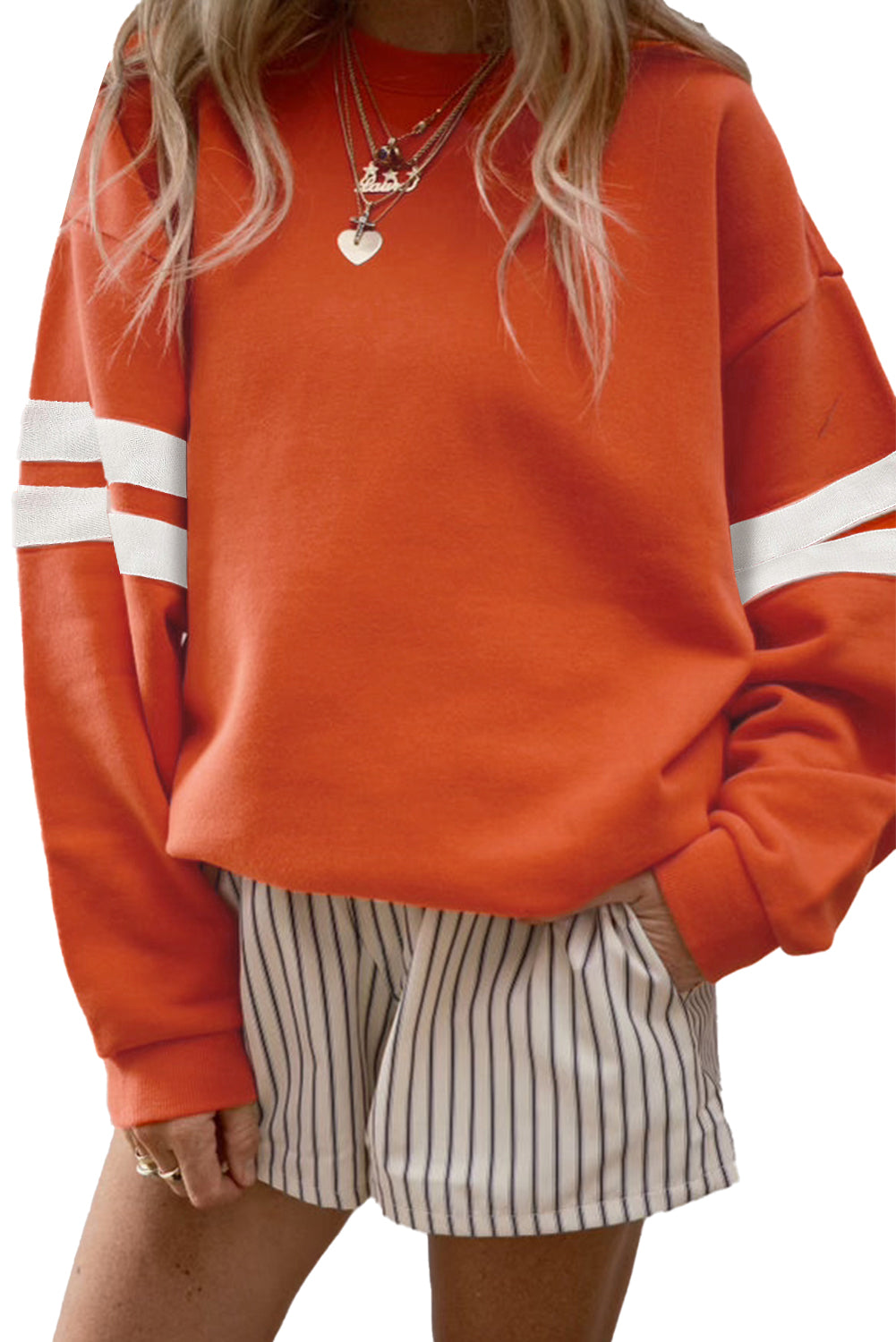 Black Preppy Striped Sleeve Loose Sweatshirt