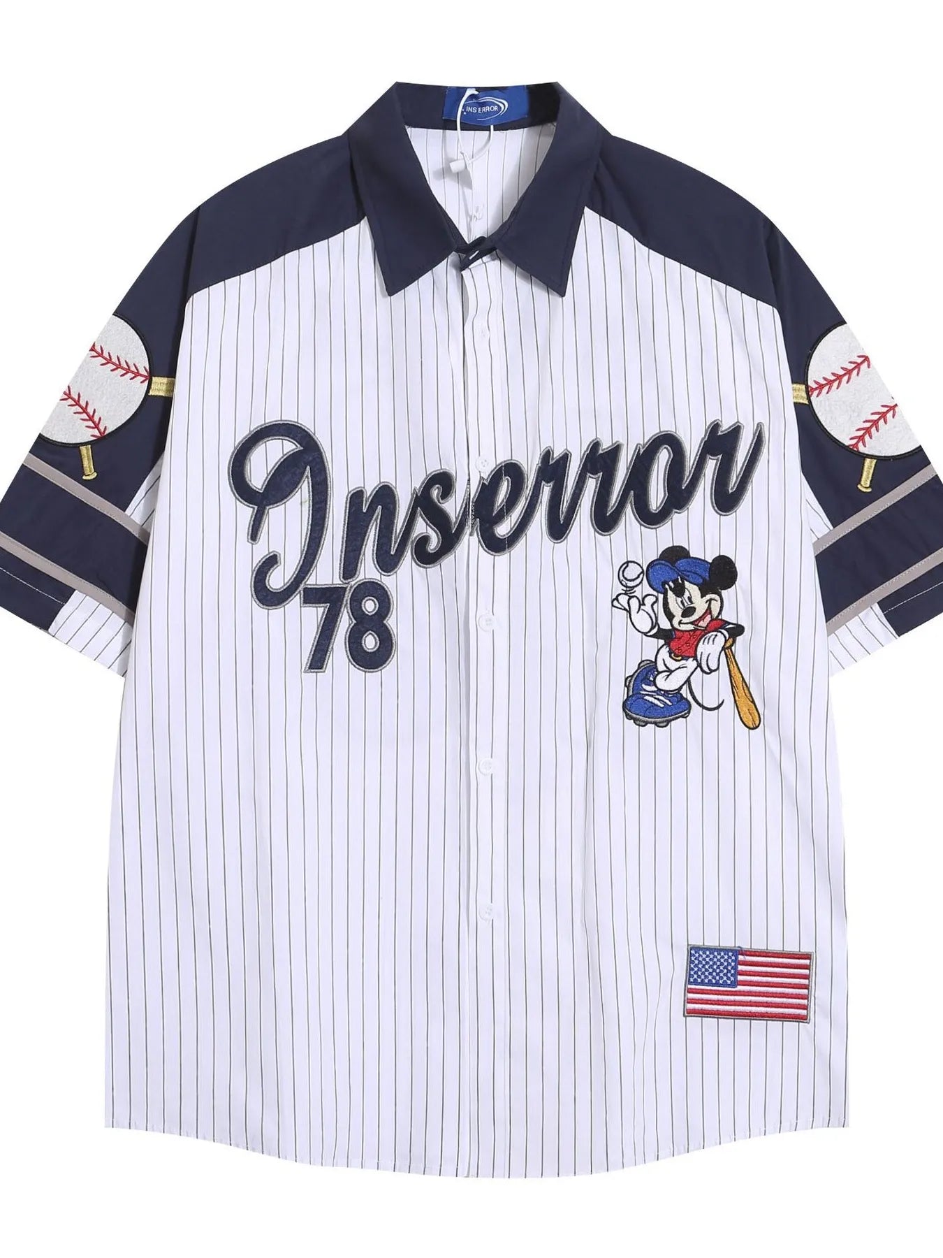 Men's Retro Baseball Style Short Sleeve Button-Up Shirt