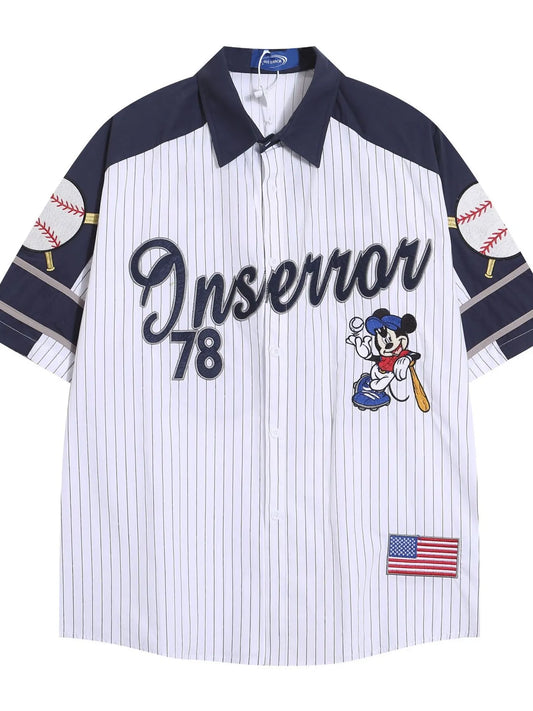 Men's Retro Baseball Style Short Sleeve Button-Up Shirt