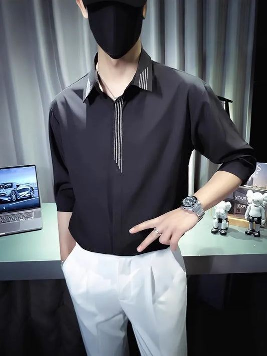 Men's Plus Size Collared Neck 3/4 Sleeve Shirt