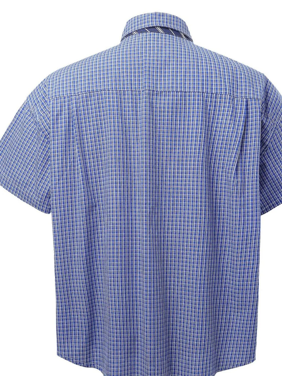 Men's Plaid Short Sleeve Shirt with Striped Tie