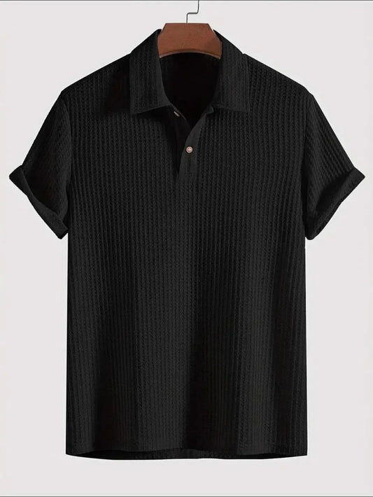 Men's Waffle-Knit Collared Neck Short Sleeve Polo