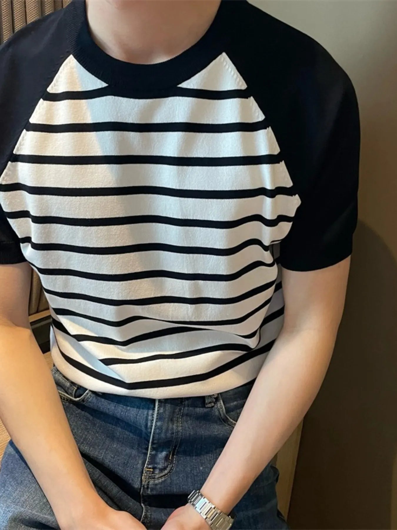 Men's Striped T-Shirt with Raglan Sleeves