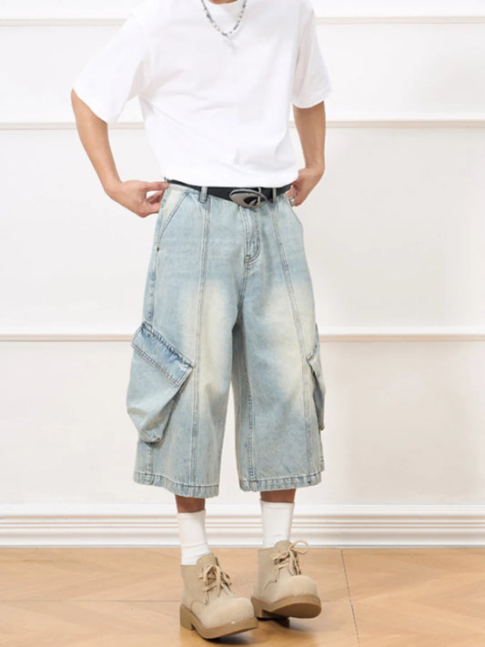 Men's Vintage Wash Wide-Leg Capris Jeans