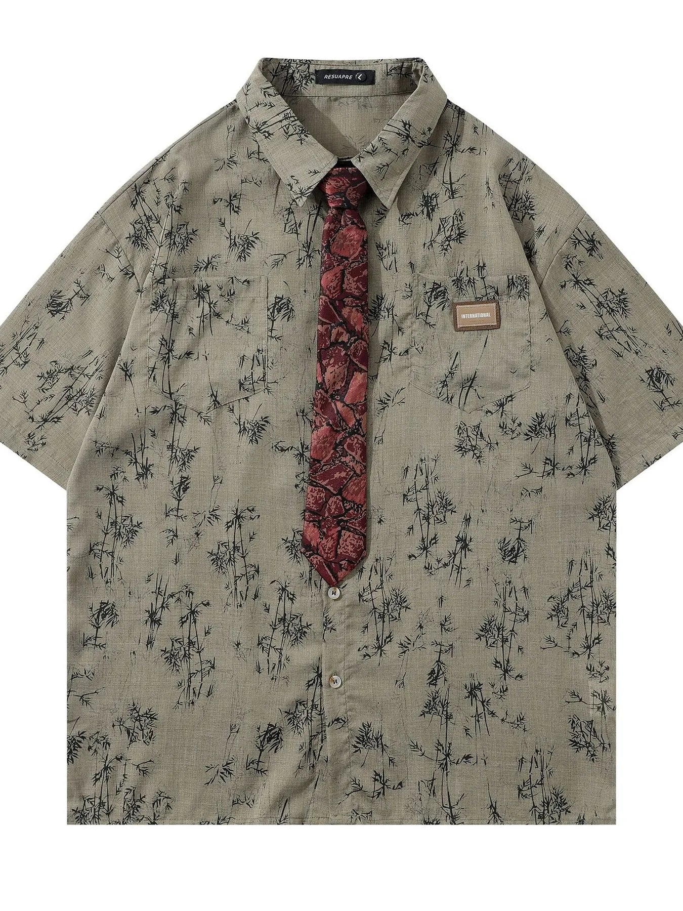 Men's Printed Short Sleeve Shirt with Paisley Tie
