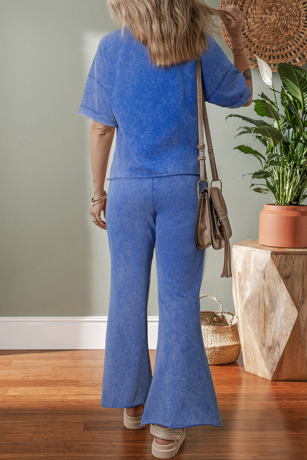 Mint Green Mineral Wash Star Patched Loose Pants Set