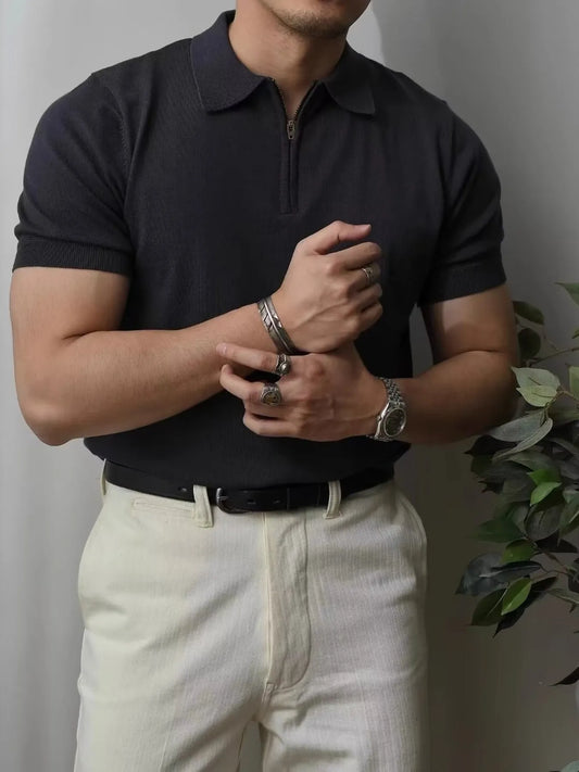 Men's Full Size Zip Collar Short Sleeve Polo Plus SIze