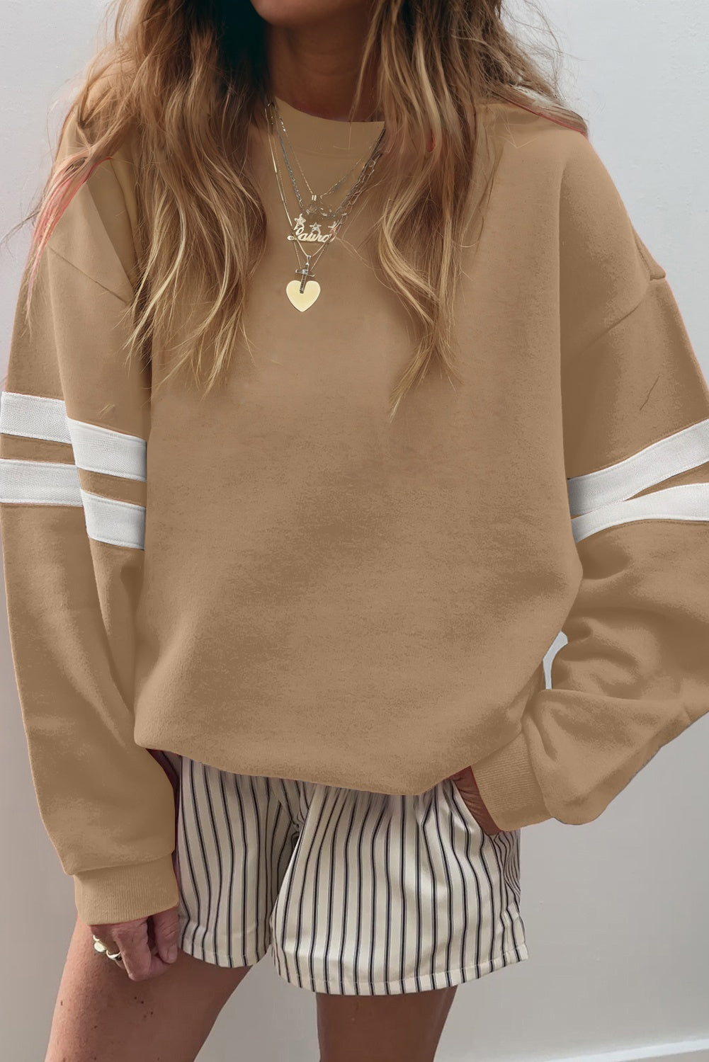 Black Preppy Striped Sleeve Loose Sweatshirt