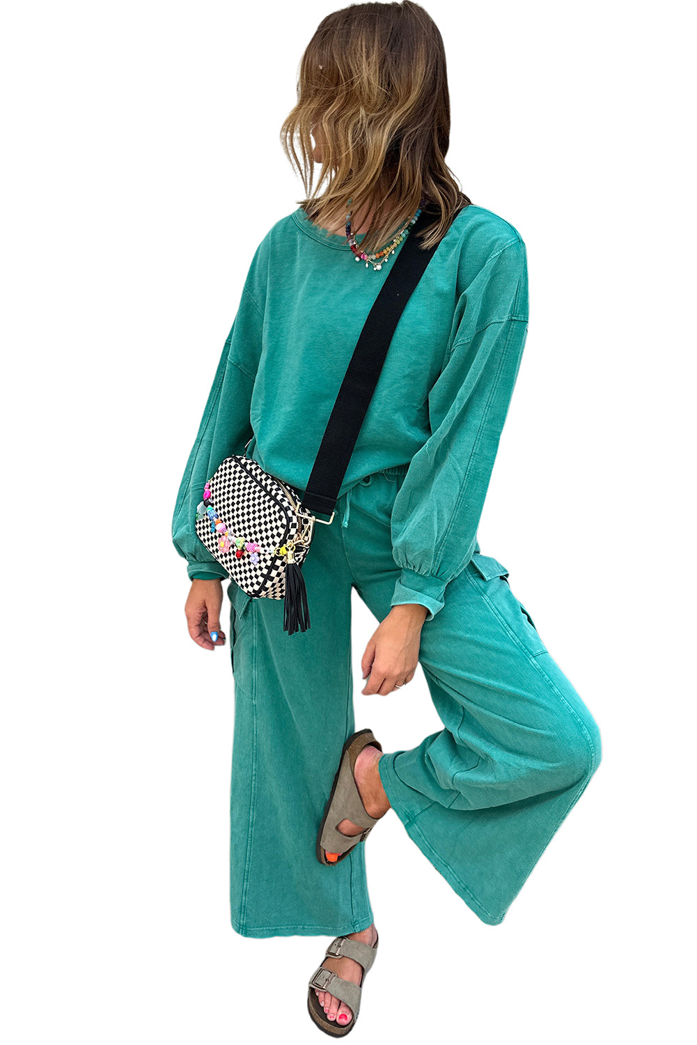 Black Leopard Print Halter Tank Top and Pants Set