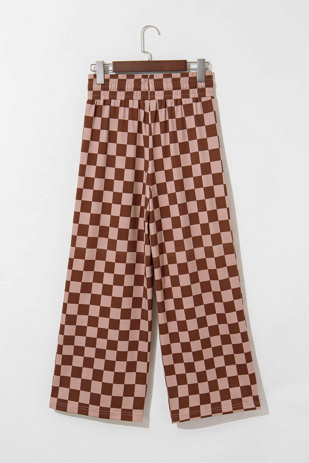 Sky Blue Tie Elastic Waist Checkered Loose Pants