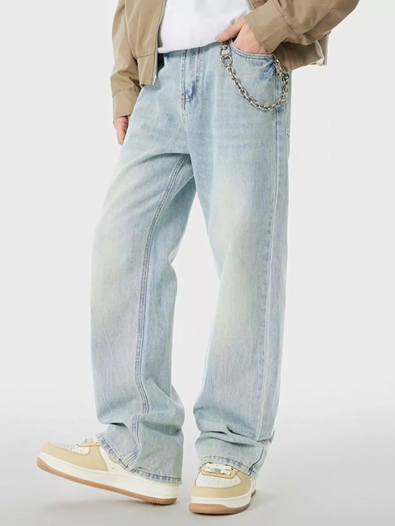 Men's Wash Wide Leg Jeans