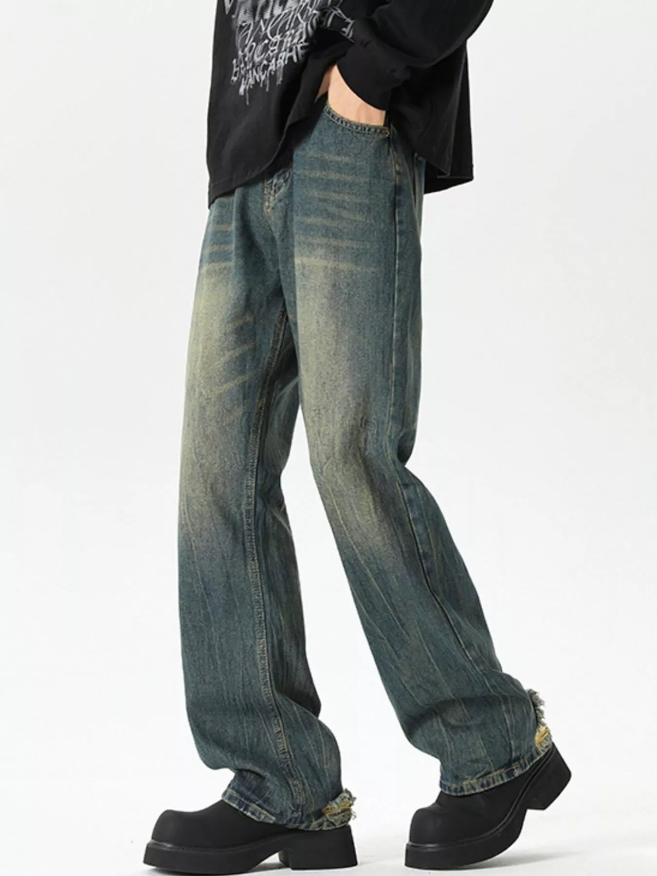 Men's Plus Size Vintage Wash Wide Leg Jeans