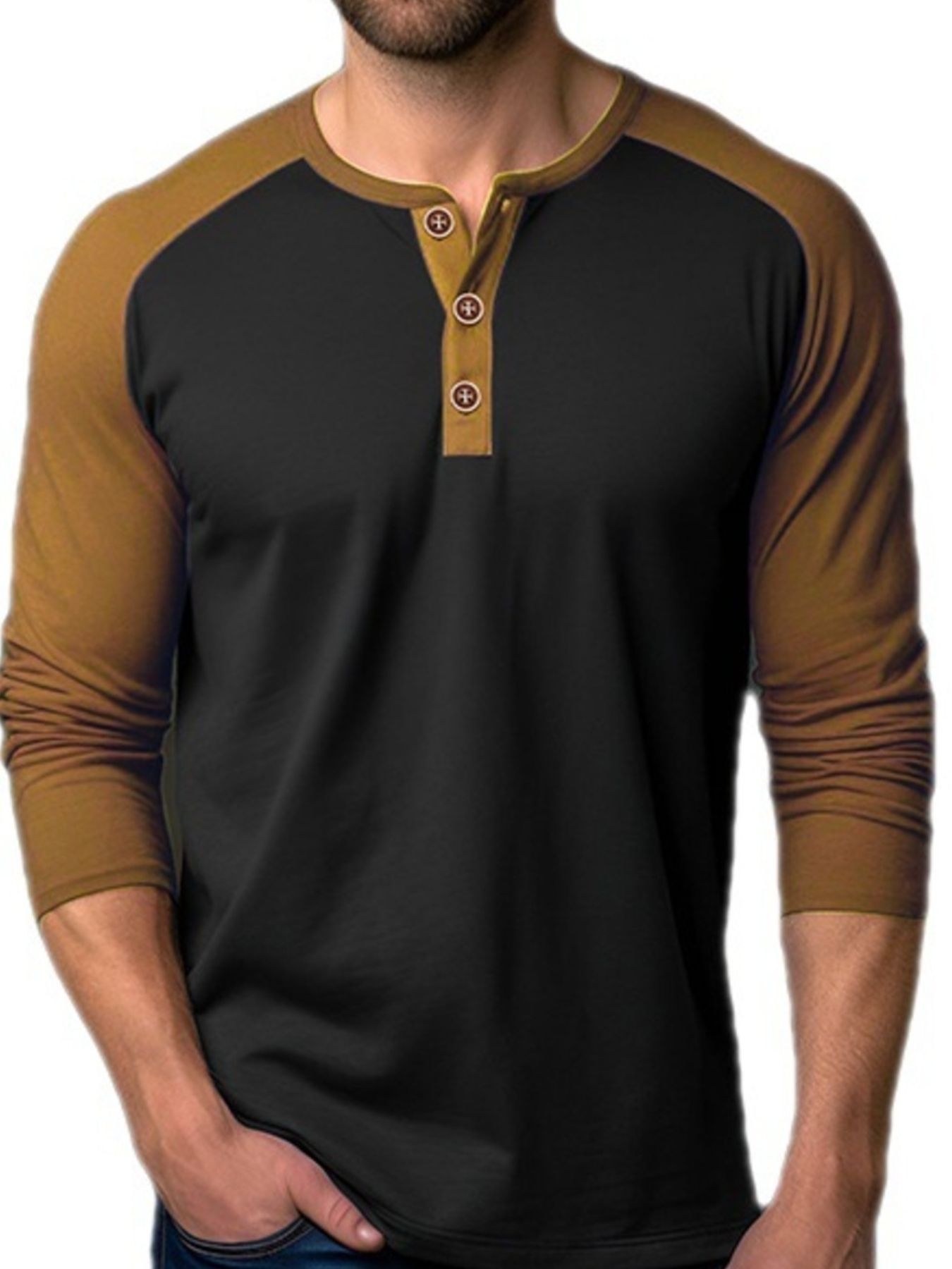 Men's Casual Henley Long Sleeve T-Shirt
