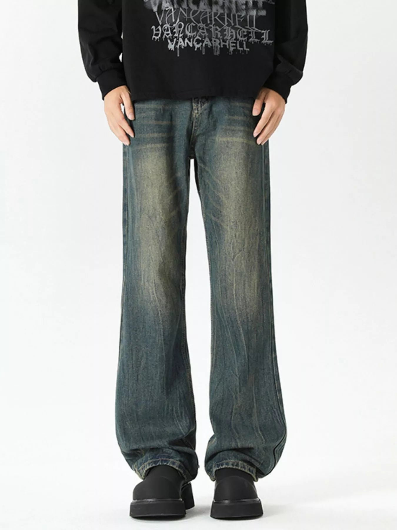 Men's Plus Size Vintage Wash Wide Leg Jeans