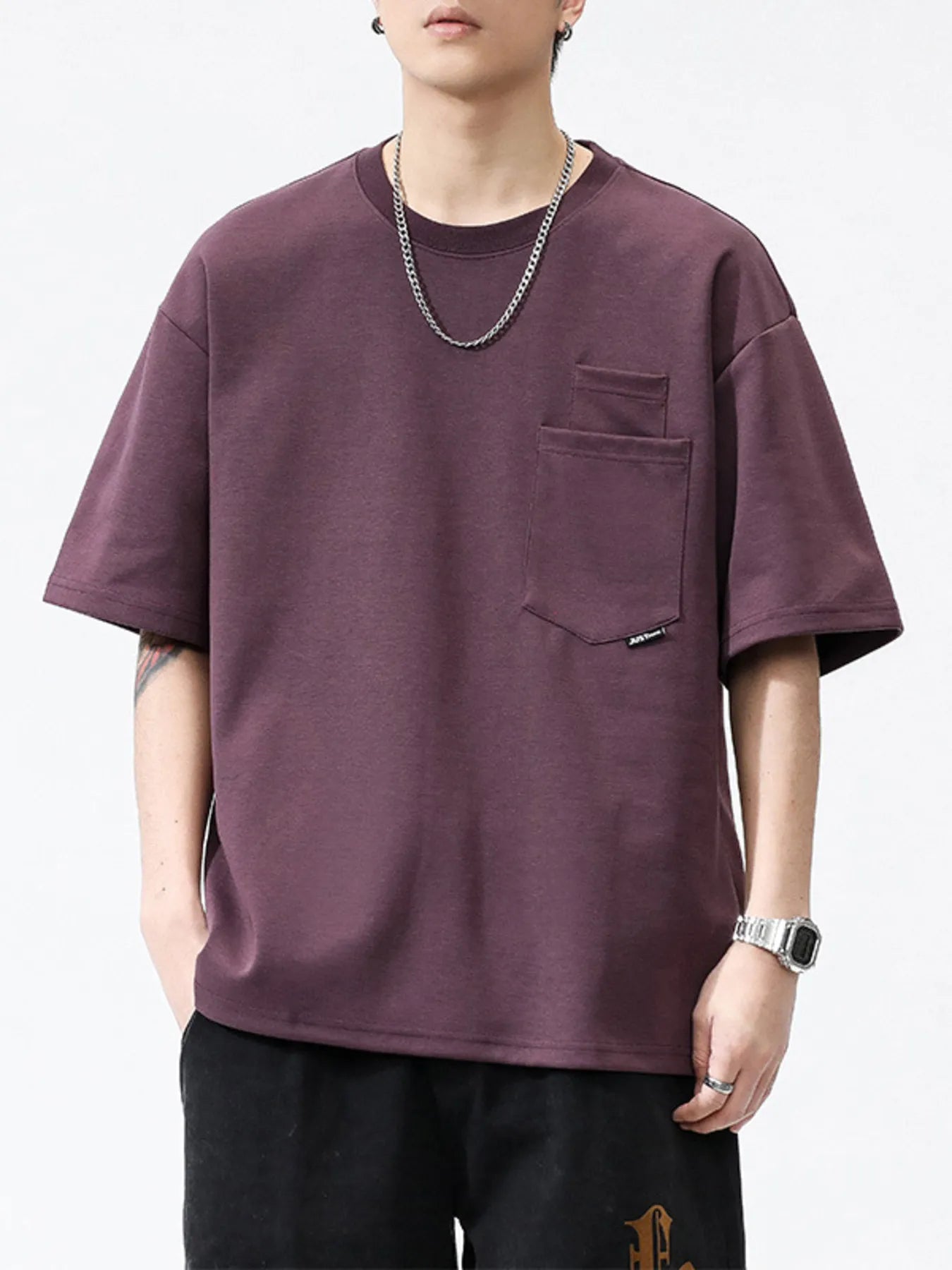 Men's Plus Size Casual Pocket Solid Color T-Shirt