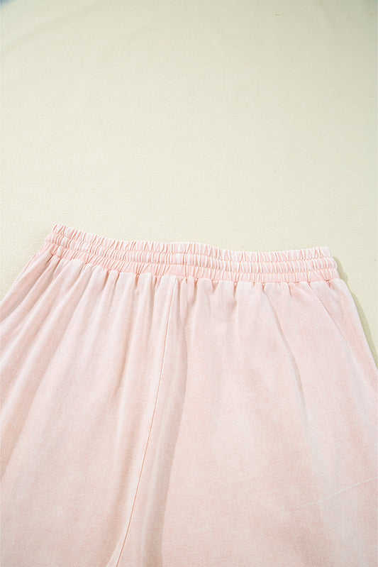 Pink Flower Patch Mineral Washed Cropped Wide Leg Pants