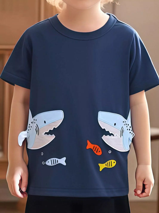 Children's Shark Graphic Crew Neck Short Sleeve T-Shirt