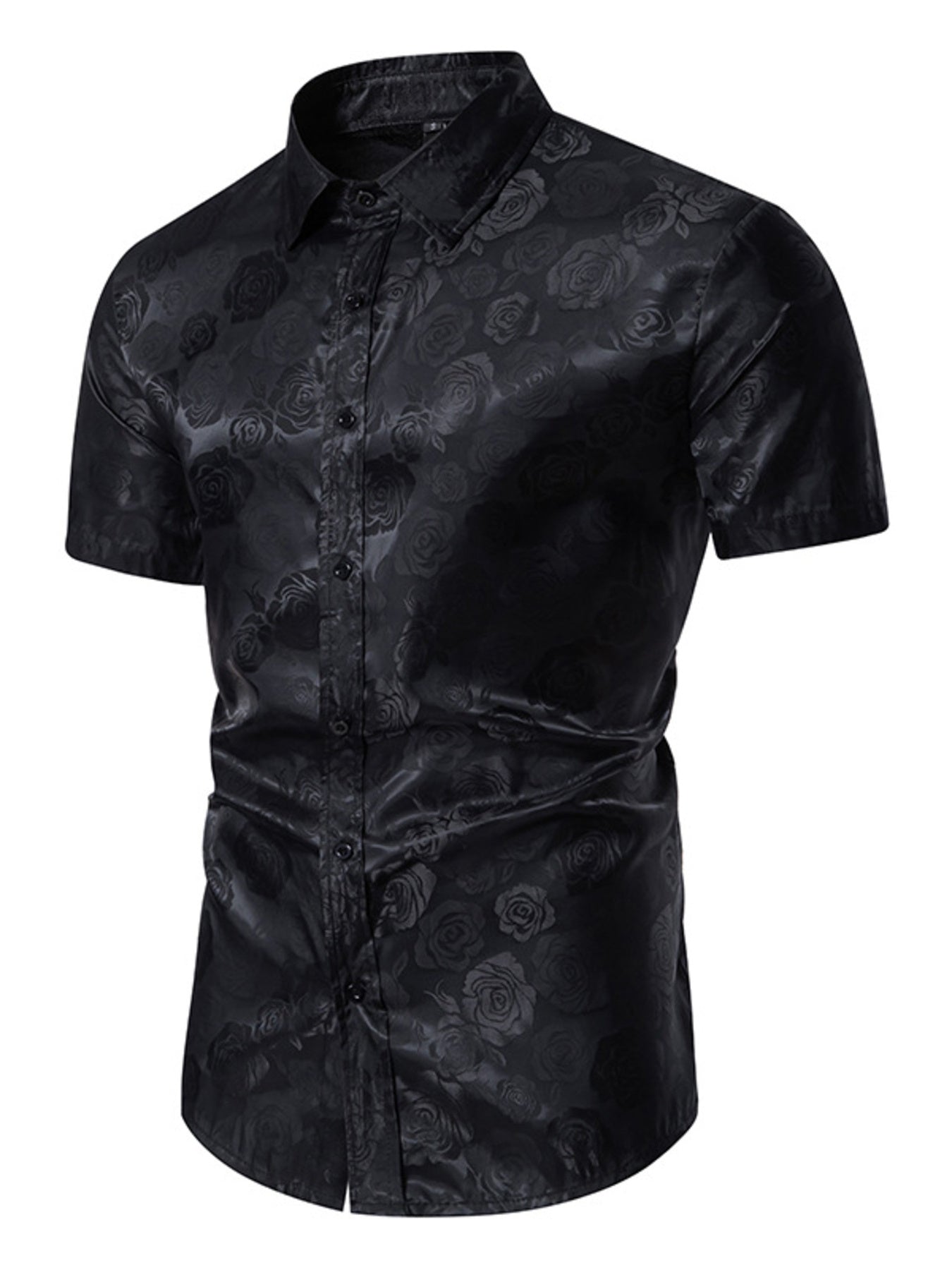 Men's Rose Print Short Sleeve Button-Down Shirt