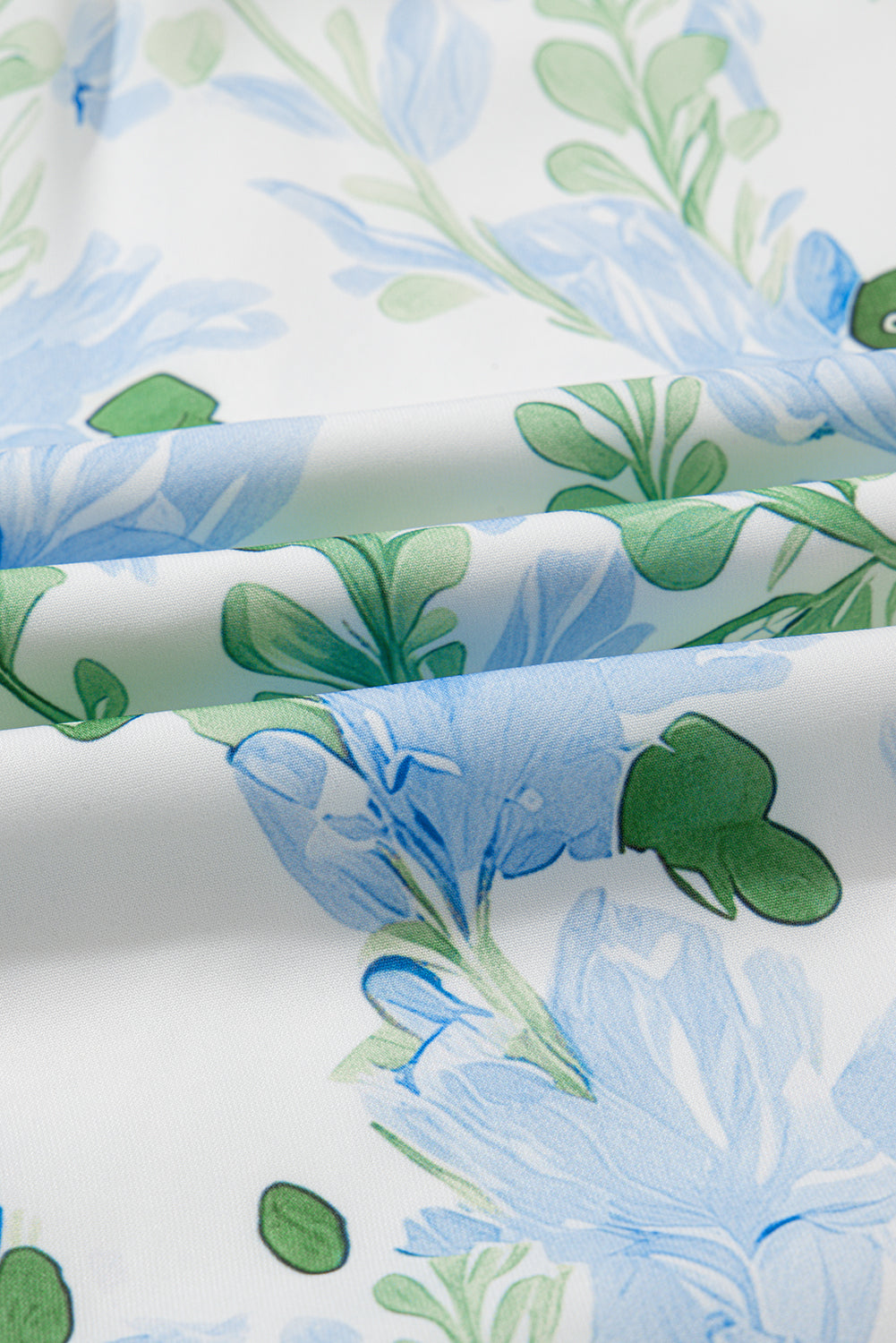 Sky Blue Floral Contrast Edge Ruffle Sleeve Tie Neck Mini Dress