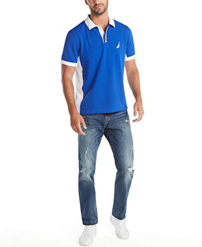 Nautica Men's Short Sleeve Color Block Performance Pique Polo Shirt, Navy, Large