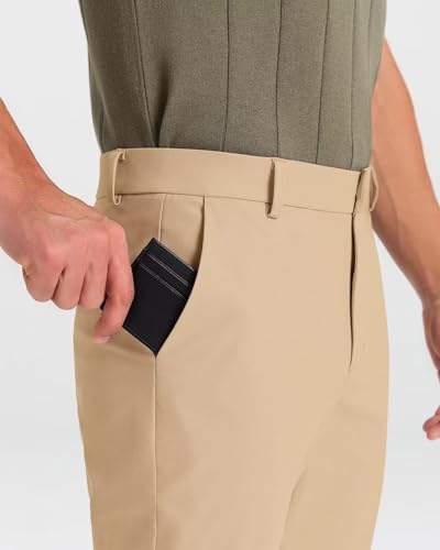 SNOWTEN Mens Golf Pants Classic Fit Stretch Work Dress Pants 30" Quick Dry Lightweight Casual Comfy Pants with Pockets Black 35w × 30L