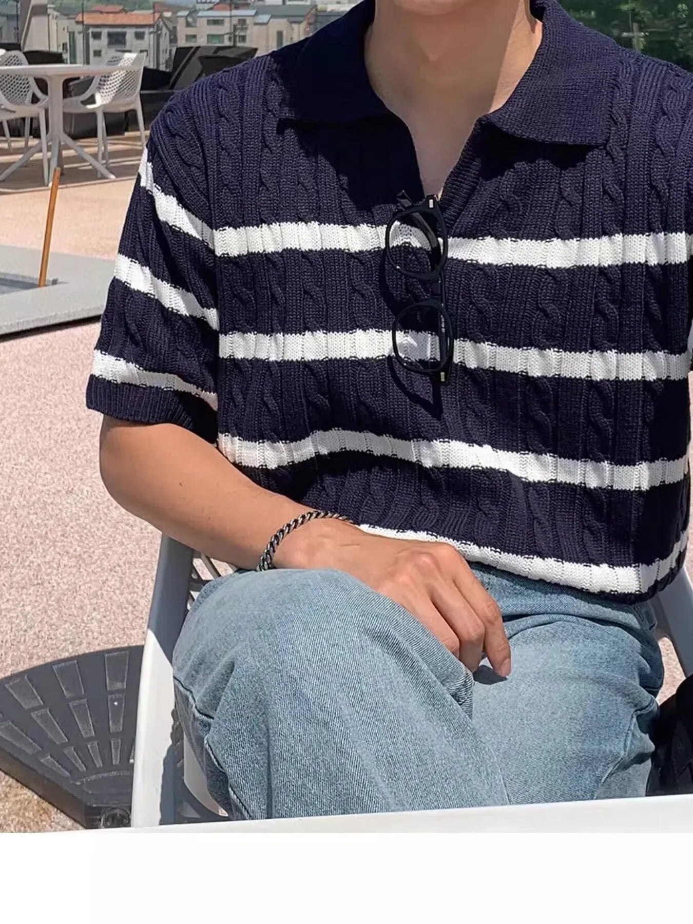 Men's Full Size Striped Short Sleeve Polo Plus Size