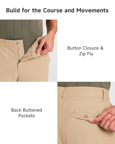 SNOWTEN Mens Golf Pants Classic Fit Stretch Work Dress Pants 30" Quick Dry Lightweight Casual Comfy Pants with Pockets Black 35w × 30L