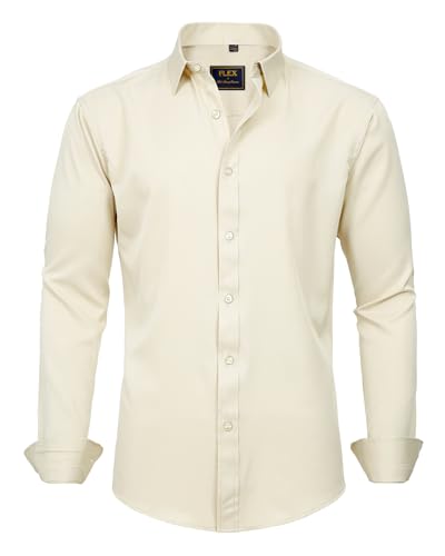 J.VER Men's Dress Shirts Solid Long Sleeve Stretch Wrinkle-Free Formal Shirt Business Casual Button Down Shirts White