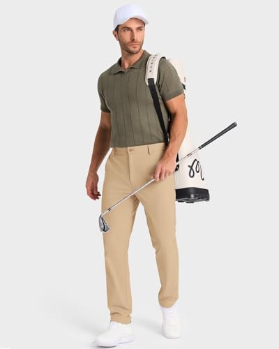 SNOWTEN Mens Golf Pants Classic Fit Stretch Work Dress Pants 30" Quick Dry Lightweight Casual Comfy Pants with Pockets Black 35w × 30L