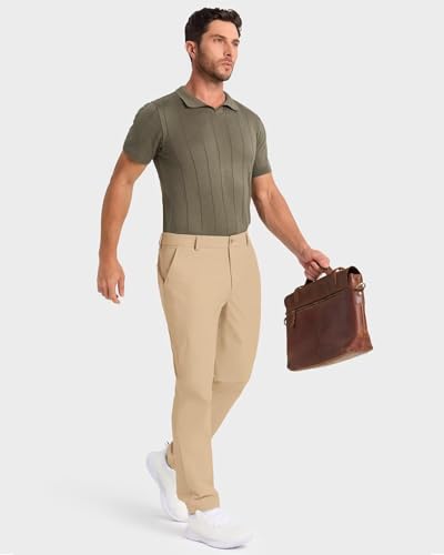 SNOWTEN Mens Golf Pants Classic Fit Stretch Work Dress Pants 30" Quick Dry Lightweight Casual Comfy Pants with Pockets Black 35w × 30L