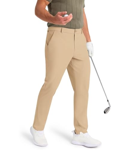 SNOWTEN Mens Golf Pants Classic Fit Stretch Work Dress Pants 30" Quick Dry Lightweight Casual Comfy Pants with Pockets Black 35w × 30L