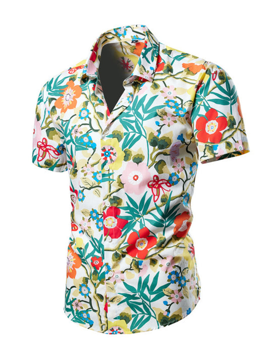 Men's Plus Size Floral Print Short Sleeve Casual Shirt