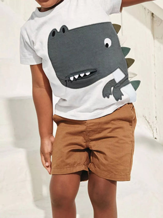 Children's Dinosaur Applique Short Sleeve T-Shirt