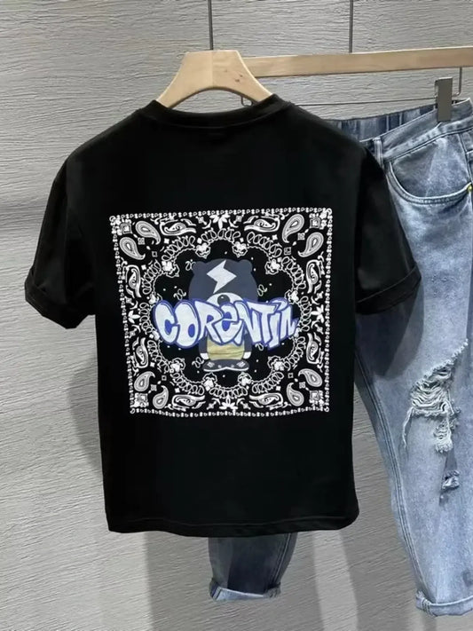 Men's Full Size Graphic Round Neck T-Shirt Plus Size