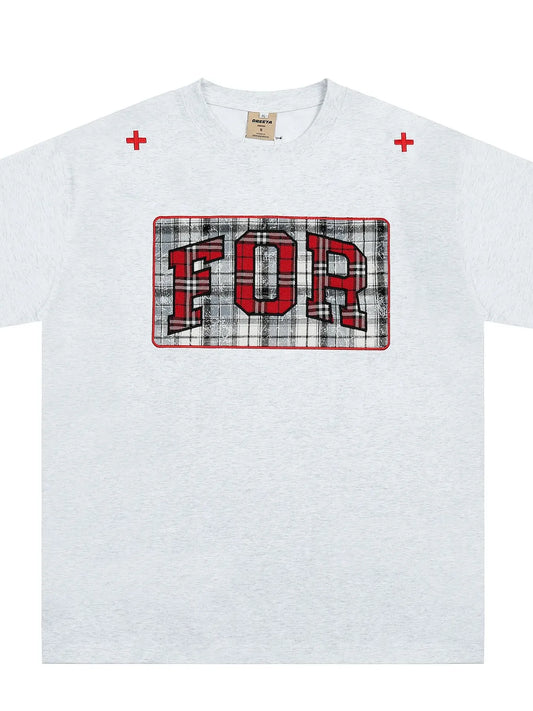Men's Plaid Letter Round Neck T-Shirt