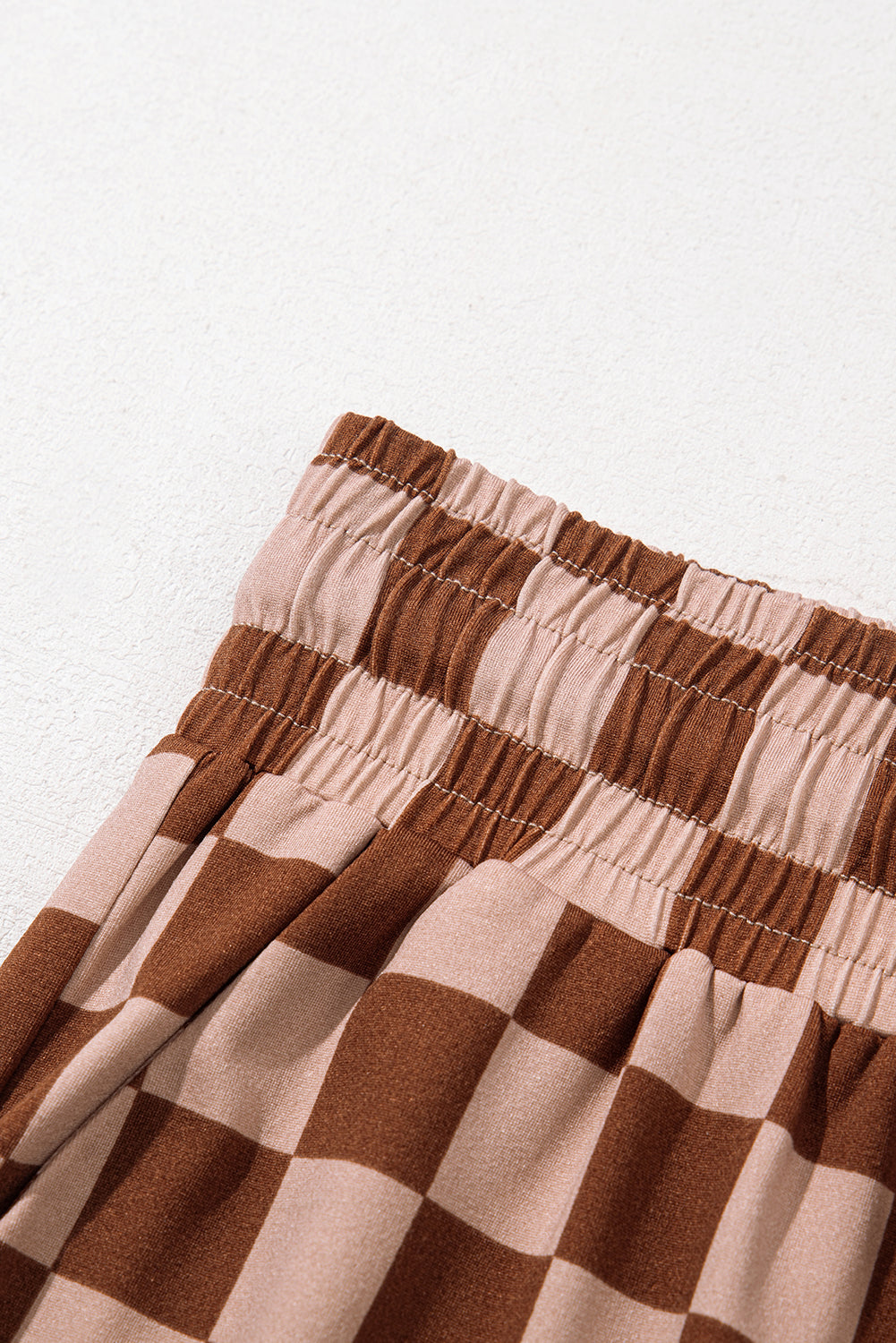 Sky Blue Tie Elastic Waist Checkered Loose Pants