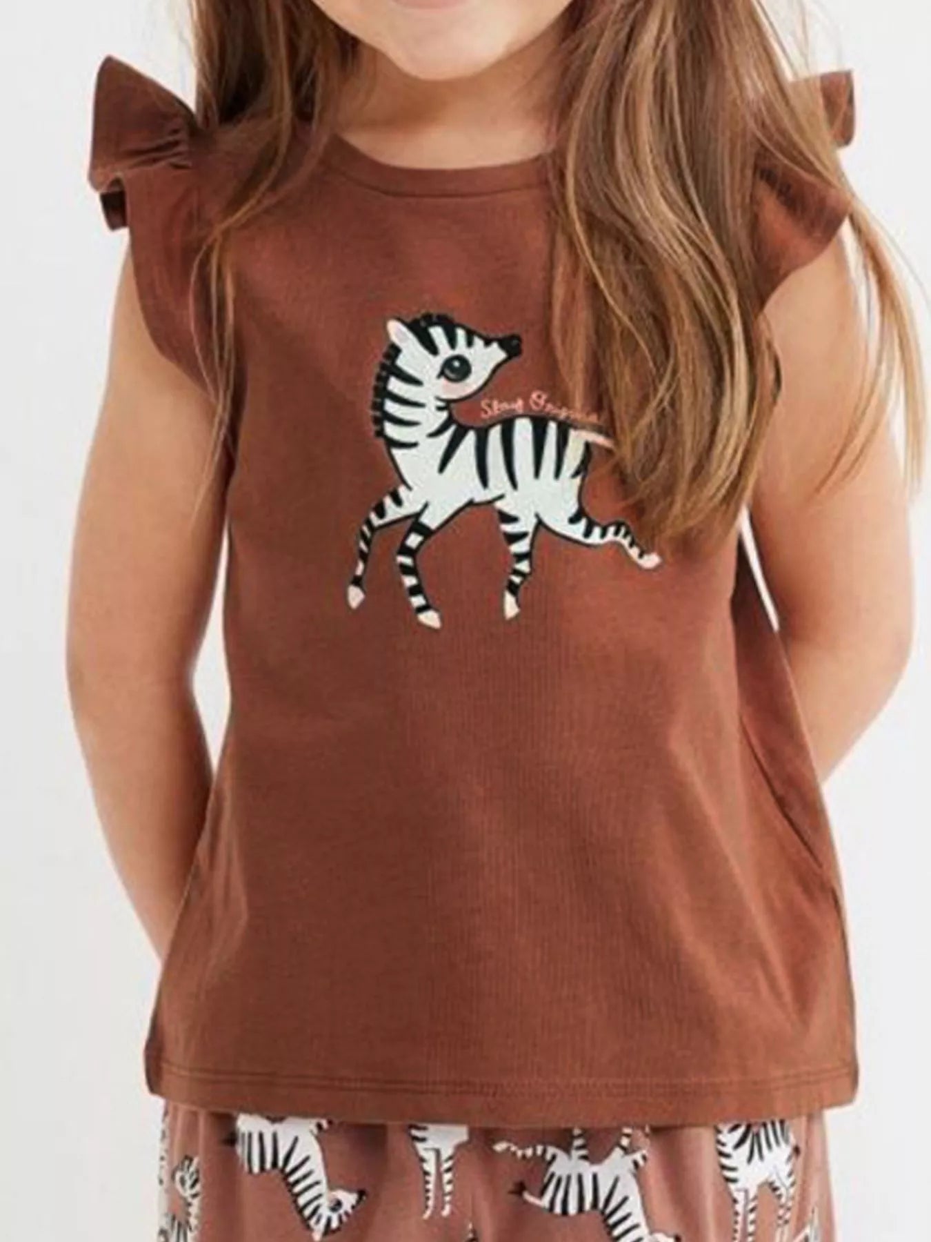 Children's Zebra Ruffle Cap Sleeve Top